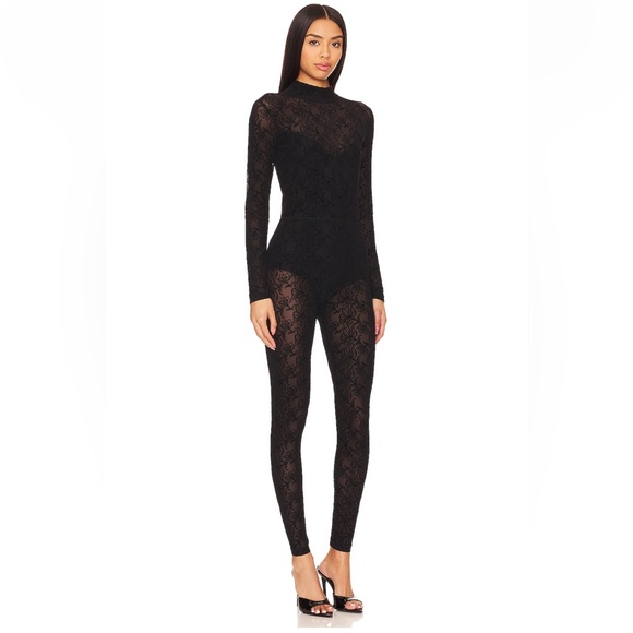 REVOLVE x All Saints Flocked Catsuit - Black Sheer lace Jumpsuit - Picture 2 of 8